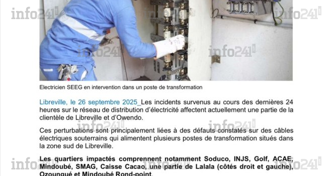 Coupures d’électricité à Libreville et Owendo depuis 24h&nbsp;: la SEEG promet un retour à la normale
